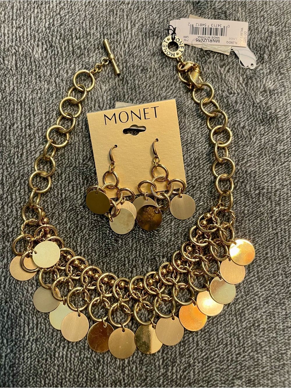 Monet Gold-Tone Disc Layered Statement Necklace with Matching Earrings